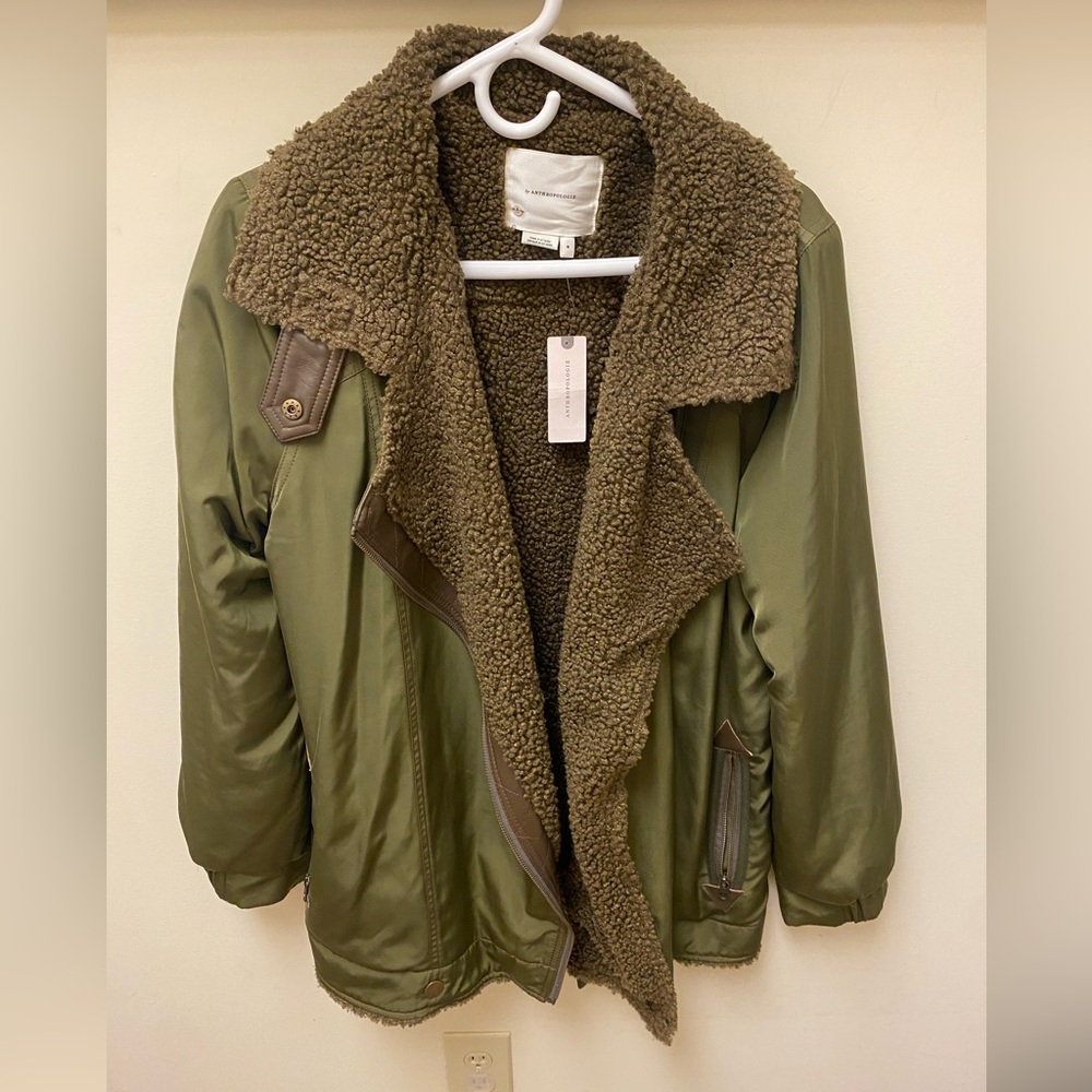 NWT Anthropologie Joni Sherpa lined pocket parka Jacket; army green